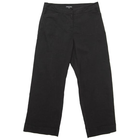 Eileen Fisher Black Linen Blend Wide Leg Crop Cuffed Pants Size Small - Picture 1 of 10